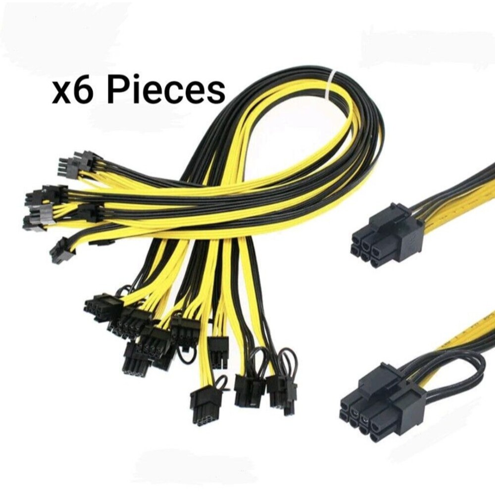 6pcs 60cm Quality Breakout Cable 6Pin to 8Pin (6+2Pin) PCI-E Cable 16AWG Mining